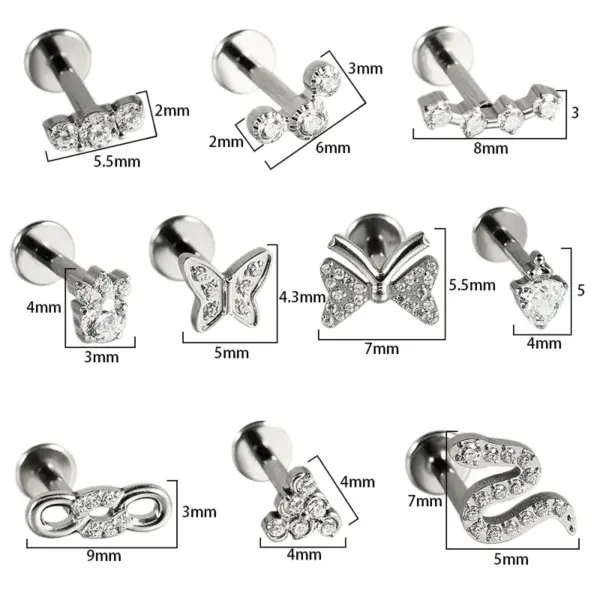 1 Piece Ear Cartilage Rings & Studs Casual Hip-Hop Snake Butterfly G23 Titanium Alloy Zircon Ion Plating (IP) 18K Gold Plated Lip