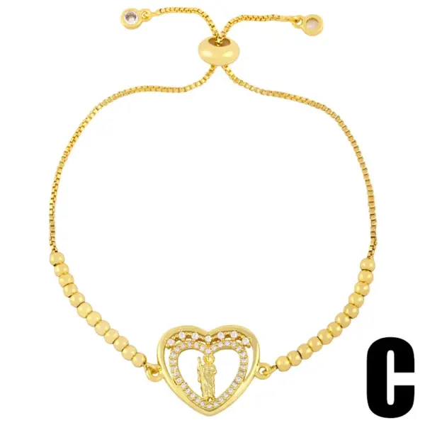 Wholesale Copper Inlaid Zircon Heart Artificial Gemstones Copper Bracelets