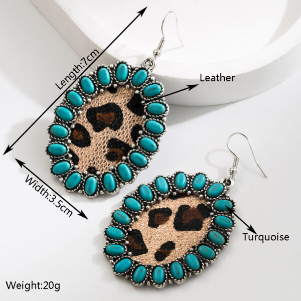 Wholesale Amazon Cross Border Fashion Retro Bohemian Turquoise Leopard Pendant Earrings Ethnic Long Earrings