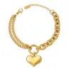 PVD Coated Real Gold Plated 18K Gold Heart Shape Titanium Steel Fashion Waterproof Non Tarnish 304 Stainless Steel Bracelets