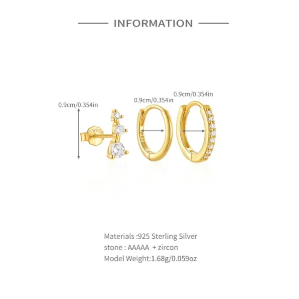 Wholesale 1 Set 925 Sterling Silver Zircon Geometric Hoop Earrings Ear Studs