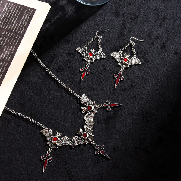 Wholesale Halloween Dark Gothic Exaggerated Earrings Cross Necklace Set