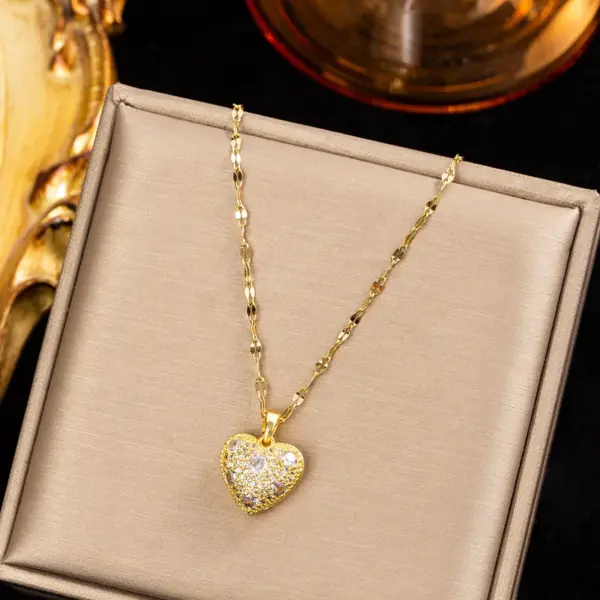 Wholesale 316 Stainless Steel Copper Heart Shape Electroplated 18K Real Gold Plated Casual Elegant Waterproof Non Tarnish Lip Chain Earrings Necklace Jewelry Set