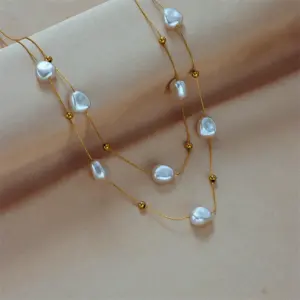 Wholesale Jewelry French Style Irregular 304 Stainless Steel Plastic 18K Gold Plated Pearl Plating Stainless Steel Necklaces