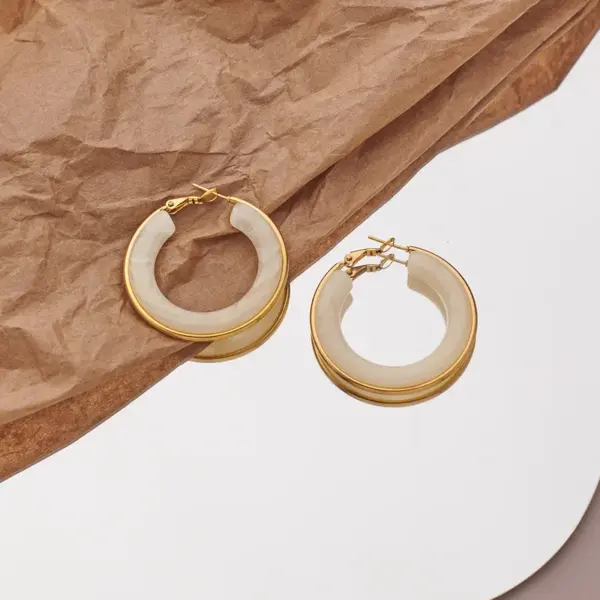 Wholesale 1 Pair Retro Exaggerated Circle Round Plating 304 Stainless Steel Arylic Resin 18K Gold Plated Hoop Earrings