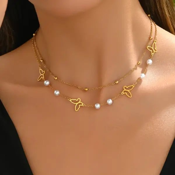 Wholesale 304 Stainless Steel Animal PVD Coated 18K Real Gold Plated Casual Simple Style Waterproof Non Tarnish Cable Chain Double Layer Necklaces