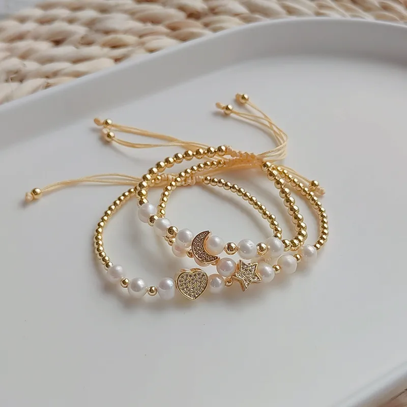 Wholesale Fashion Moon Heart Shape Pearl Copper Knitting Bracelets 1 Piece
