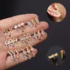 316L Stainless Steel Copper Zircon Ear Cartilage Rings & Studs Leaf Waterproof Non Tarnish Surgical Steel Women'S