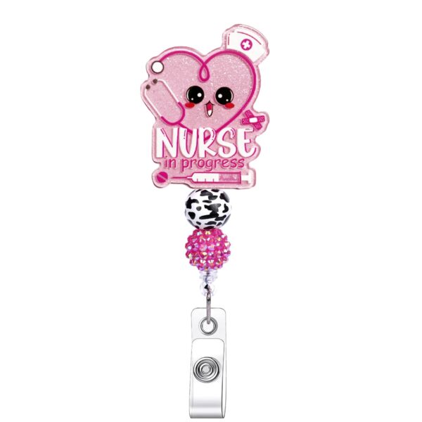 Wholesale Cross-border Hot Selling Nurse Doctor Acrylic Glitter Easy Pull Buckle DIY Bead Work Card Telescopic Badge Chest Card Holder