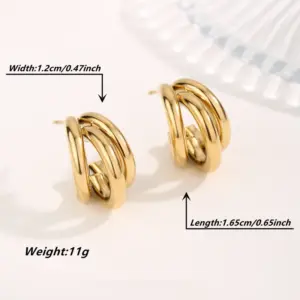 Vacuum Plating Real Gold Plated 18K Gold Irregular Square Water Droplets 304 Stainless Steel Streetwear Waterproof Non Tarnish Ear Studs