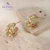 Wholesale 1 Pair Elegant Vintage Style XUPING Geometric Hollow Out Inlay 304 Stainless Steel Artificial Pearls 18K Gold Plated Raw Steel Ear Studs