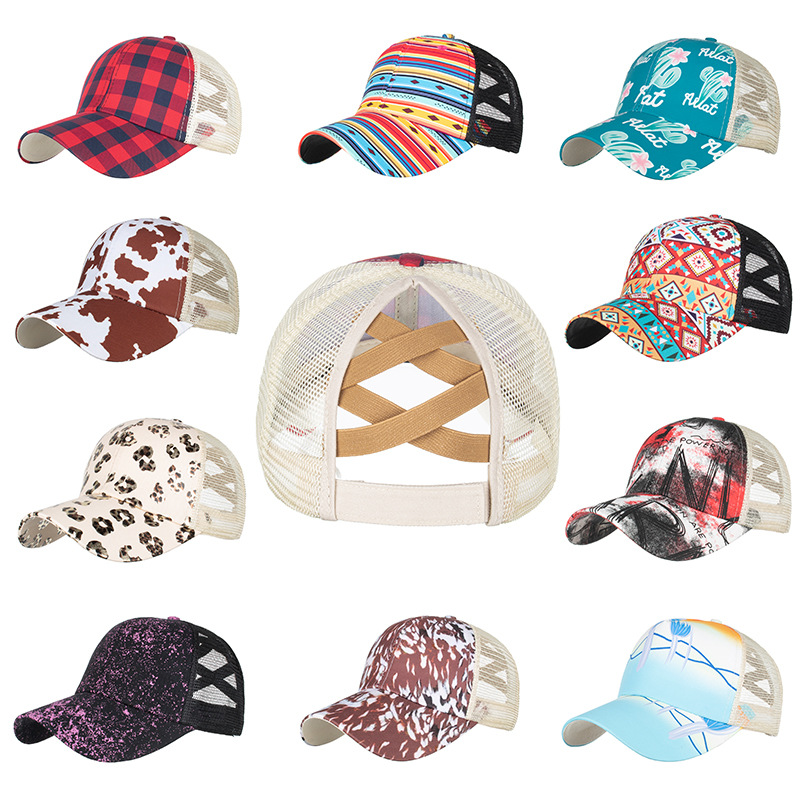 Wholesale Cross-border foreign trade Amazon AliExpress cross elastic net cap nytail baseball cap cap cap Sun Hat sun hat