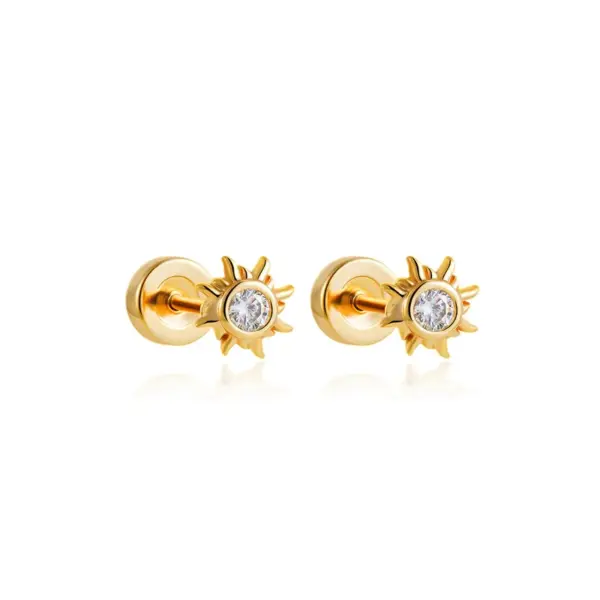 304 Stainless Steel Copper Sun Star Moon Electroplating Zircon Simple Style Plating Ear Studs