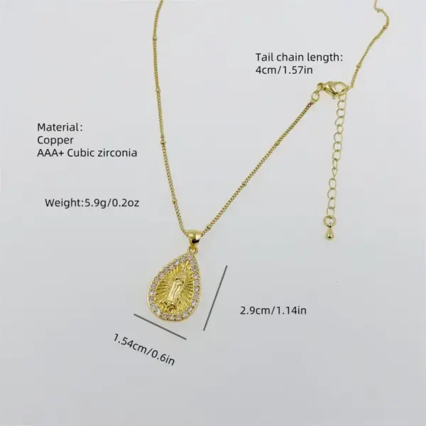 Wholesale Copper 18K Gold Plated Inlay Virgin Mary Zircon Pendant Necklace