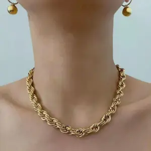 Real Gold Plated 304 Stainless Steel PVD Coated Solid Color Waterproof Non Tarnish Twisted Rope Chain Necklace