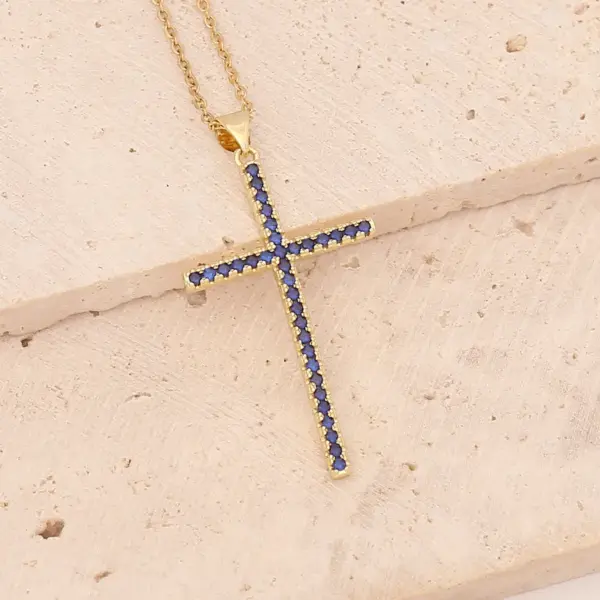 PVD Coated 18K Gold Real Gold Plated Cross Stainless Steel Copper Fashion Waterproof Non Tarnish 304 Stainless Steel Pendant Necklace