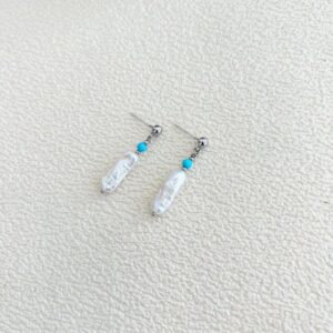 White gold natural baroque turquoise stud earrings