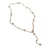 Elegant Geometric Titanium Steel Tassel Artificial Pearls Necklace