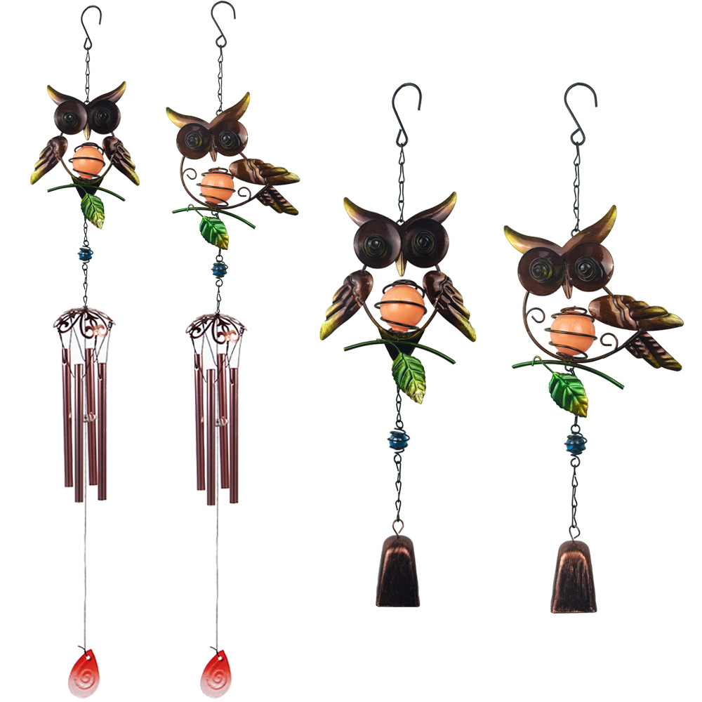 Wholesale Cross-border New Iron Owl Wind Bell Luminous Crafts Hanging Creative Non-electronic Shiny Fluorescent Ball