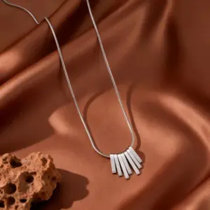 X01327-Geometric Tassel-Necklace-Steel Color