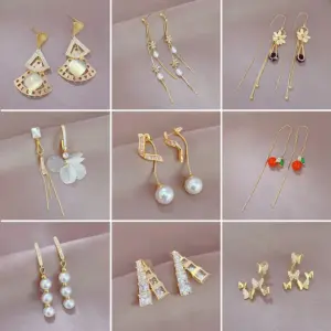 Wholesale Copper Vacuum Plating Pearl Zircon Heart Shape Flower Butterfly Casual Simple Style Drop Earrings For Women'S