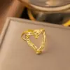 Wholesale PVD Coated Real Gold Plated Heart Shape Titanium Steel Simple Style Waterproof Non Tarnish Rings