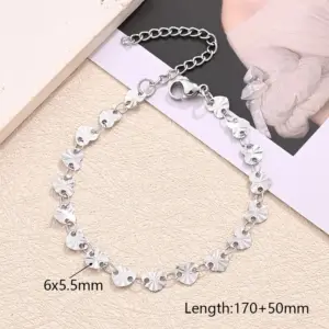 Embossed Dense Heart-Shaped Bracelet (Steel Color) / Length:170+50mm / 1 Strand/Package