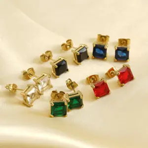 Wholesale 1 Pair Fashion Square Plating Inlay 304 Stainless Steel Zircon 18K Gold Plated Stainless Steel Earrings