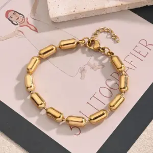 Glossy 6mm Cylinder Beads Bracelet (Gold) / 12x6mm (String Length: 180+30mm) / 1 Strand/Package