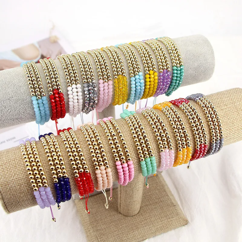 Wholesale European And American Fashion Crystal Copper Beads Adjustable Braided Bracelet