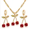 Glass Copper Cherry Artificial Gemstones Bridal Jewelry Sets