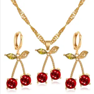 Glass Copper Cherry Artificial Gemstones Bridal Jewelry Sets
