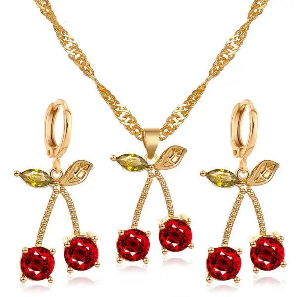 Glass Copper Cherry Artificial Gemstones Bridal Jewelry Sets
