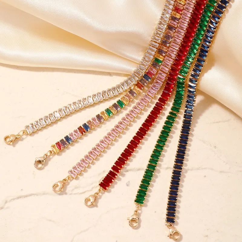 Wholesale Copper Solid Color Chain Vacuum Plating Zircon Gold Plated Lady Sweet Shiny Inlay Claw Chain Necklace