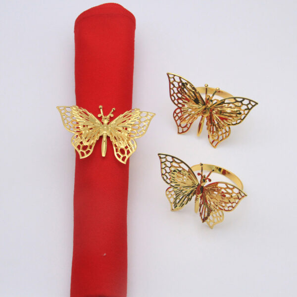 Wholesale Amazon Double Layer Butterfly Metal Gold Jewelry Brooch Hotel Table Napkin Ring Buckle Ring Manufacturer
