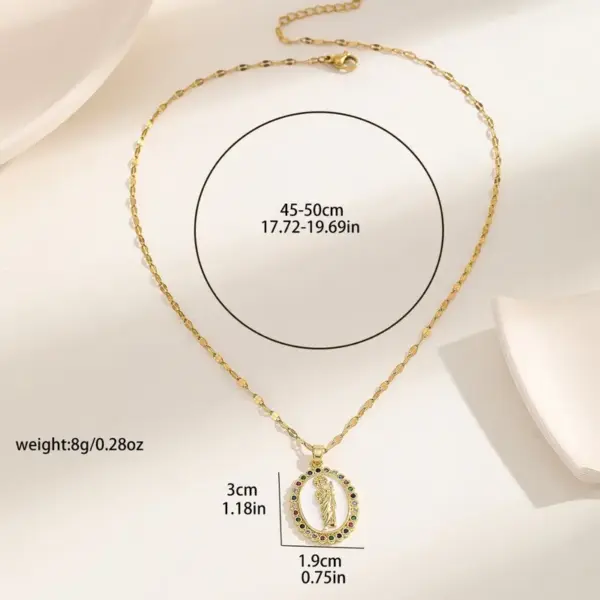 Wholesale Copper Inlay Human Virgin Mary Oval Zircon Pendant Necklace