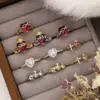 Wholesale Rack Plated 18K Gold White Cross Heart Shape Crown Artificial Gemstones Copper Glam Romantic Shiny Open Rings