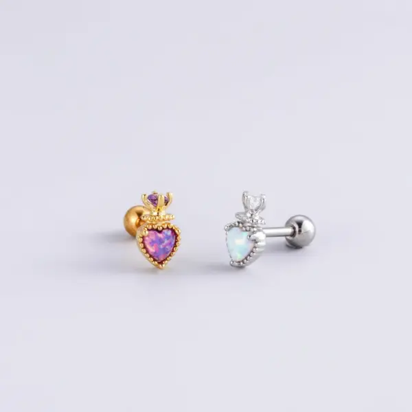 1 Piece 316L Stainless Steel Copper Zircon Ear Cartilage Rings & Studs Heart Shape Waterproof Non Tarnish Surgical Steel