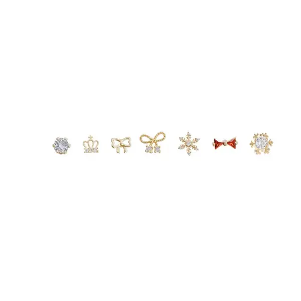 Wholesale Retro Bow Knot Snowflake Copper Ear Studs Artificial Rhinestones Copper Earrings 3 Pairs