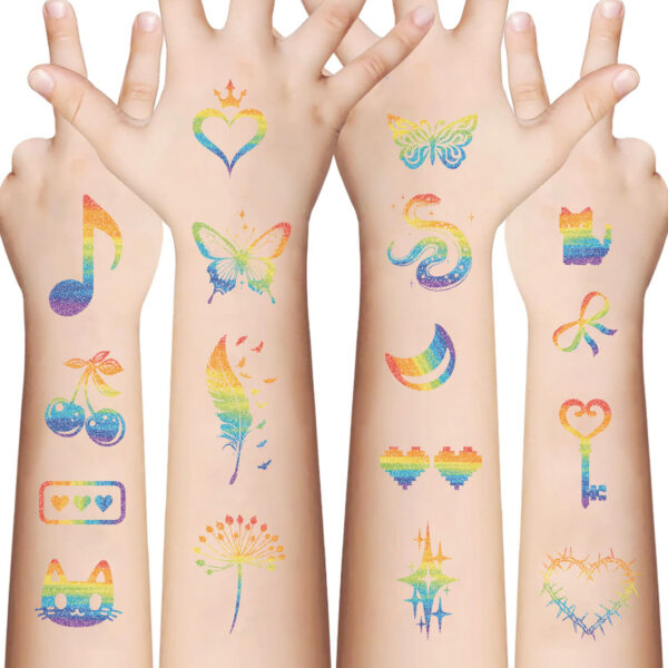 Wholesale New Cartoon Colorful Rainbow Series Glitter Tattoo Stickers Waterproof Party Party Gift Funny Fun Face Stickers