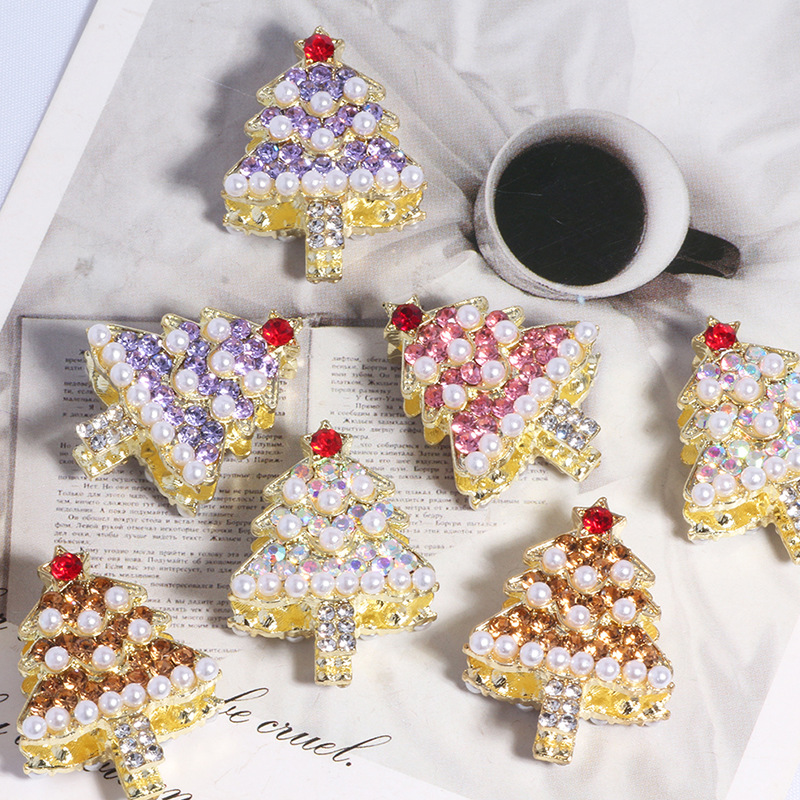 Wholesale Alloy pearl rhinestone Christmas tree, gorgeous with straight bead holes, DIY phone chain, keychain, bag chain aessories