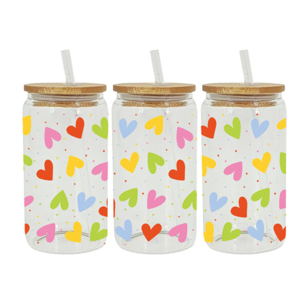 Wholesale Colorful Hearts 16oz Cup UV DTF Wraps