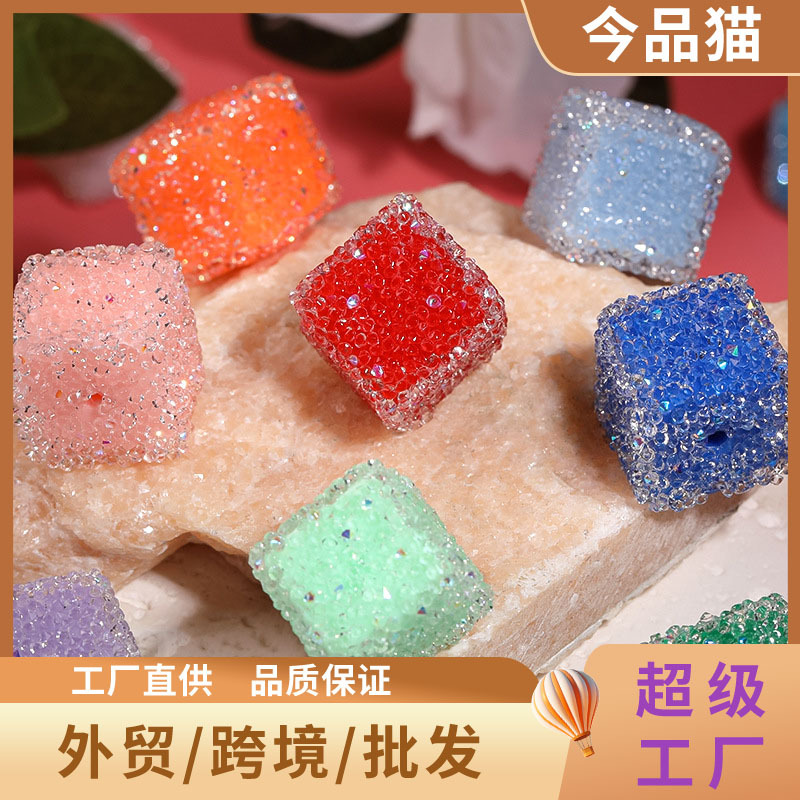 Wholesale Glittery candy-colored rhinestone soft candy square beads