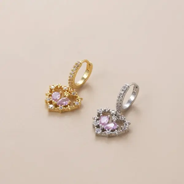 Wholesale Fashion Water Droplets Heart Shape Copper Plating Inlay Zircon Ear Studs 1 Piece