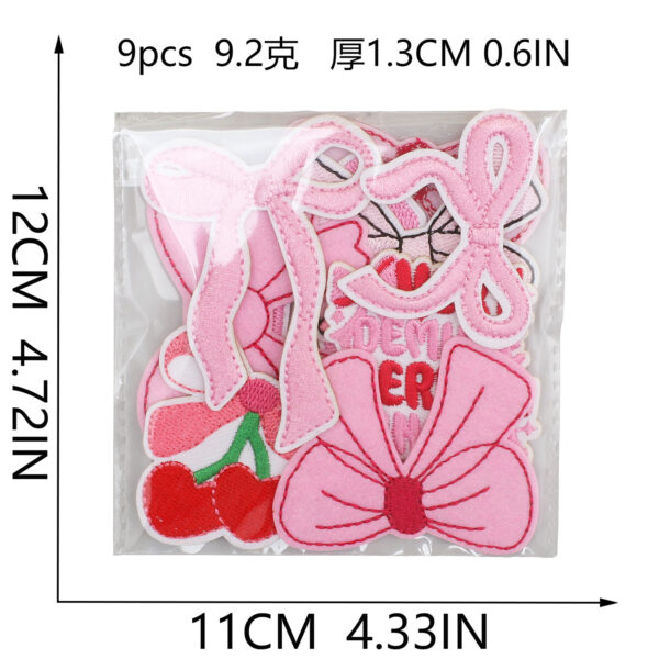 Wholesale Cherry Bow Embroidered Cloth Sticker Hairpin Decoration Bow Patch Sticker Bag Embroidered Pink Ribbon