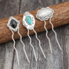 Wholesale European and American New Style Palace Style Inlaid Turquoise Long Hairpin Retro Alloy Head Jewelry