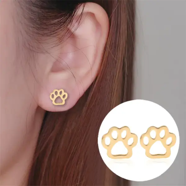 Wholesale PVD Coated 18K Gold Real Gold Plated Paw Print 304 Stainless Steel Cute Waterproof Non Tarnish Ear Studs