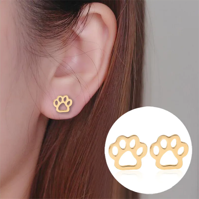 Wholesale PVD Coated 18K Gold Real Gold Plated Paw Print 304 Stainless Steel Cute Waterproof Non Tarnish Ear Studs