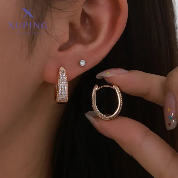 1 Pair XUPING Simple Style Commute Geometric Inlay Copper Artificial Gemstones 18K Gold Plated Earrings