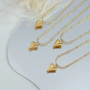 Wholesale PVD Coated Real Gold Plated 18K Gold Heart 304 Stainless Steel Simple Style Waterproof Non Tarnish 304 Stainless Steel Necklace